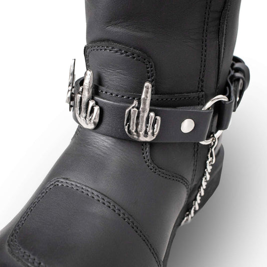 Milwaukee Leather Silver Middle Finger Emblem Boot Chain with Adjustable Strap - MLA3012