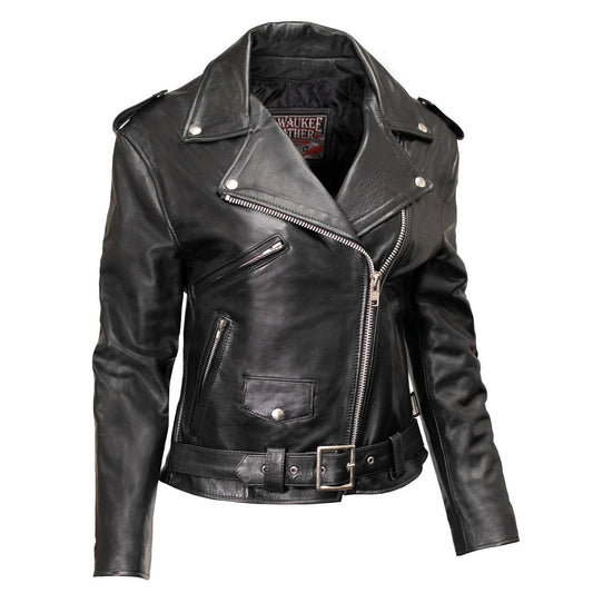 Milwaukee Leather USA MADE MLJKL5004 Women's Black The Flaunt Premium Classic Motorcycle Style Leather Jacket