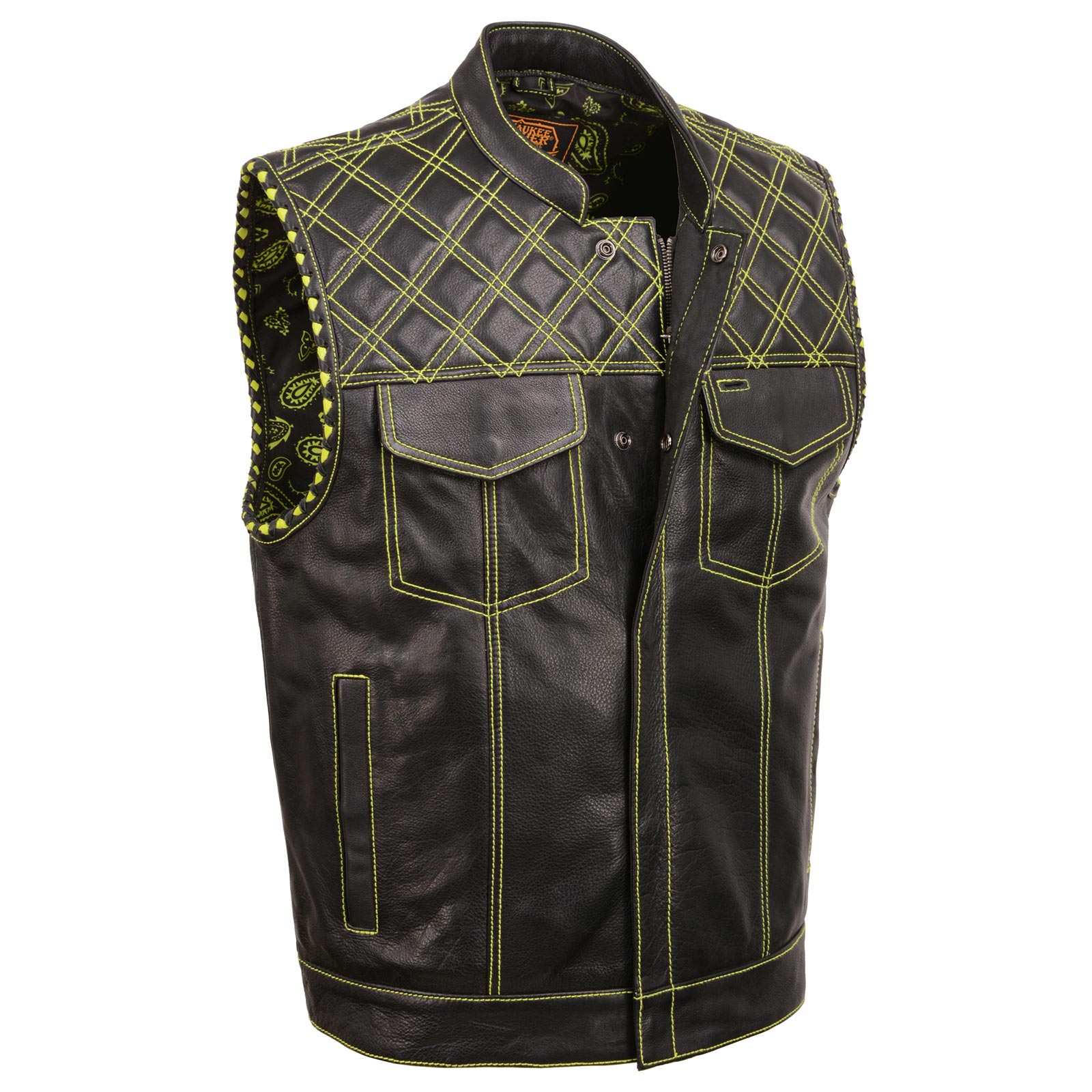 Milwaukee Leather MLM3528 Men's Black Paisley Lined Leather Vest w
