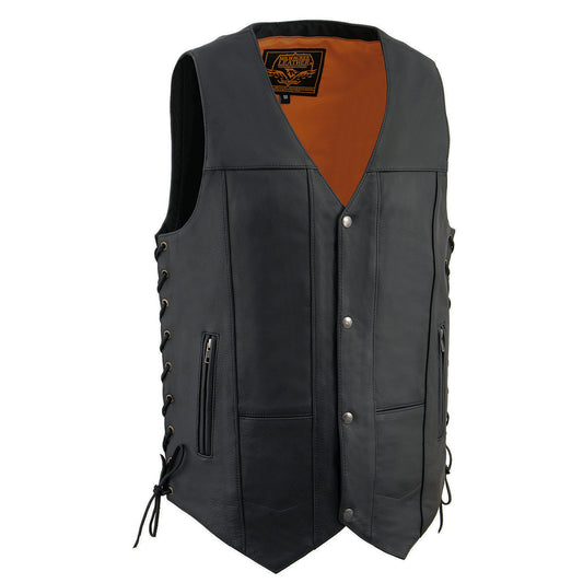 Milwaukee Leather MLM3541 Men's Roulette Black Premium Leather 10 Pocket Motorcycle Vest w/ Cool-Tec Leather Treatment