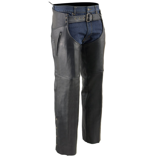 Milwaukee Leather MLM5502 Men's Black Premium Leather Motorcycle Rider Chaps w/ Cool-Tec Leather Treatment