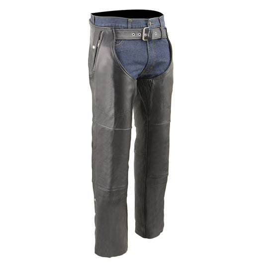 Milwaukee Leather MLM5505 Men's Removal Thermal Lined Black Premium Leather Motorcycle Chaps w/ Cool-Tec Leather