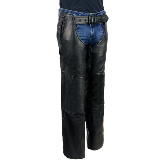 Milwaukee Leather USA MADE MLM5571 Men's Black Rough Rider Premium Leather Motorcycle Chaps with Thermal Liner