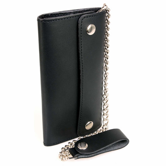 Milwaukee Leather Men's Black Full-Grain Flap Chain Wallet, MLW7811