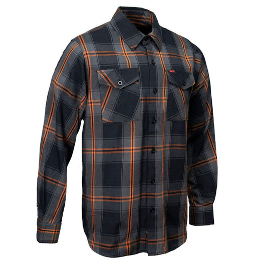 MMCC Burnline Men's Black Gray Orange Plaid Flannel Shirt - 100% Cotton Long Sleeve Button-Up - MMC11623