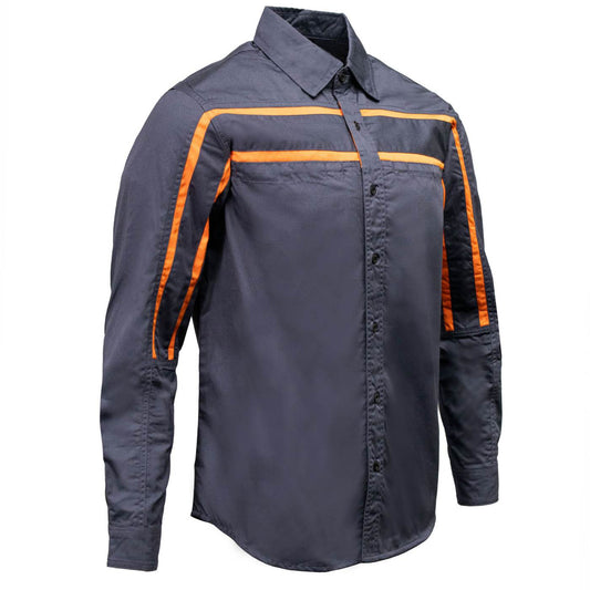 MMCC Men's Octane Long Sleeve Mechanic Shirt - Grey with Orange Stripe - 50-50 Cotton Poly - MMCC16001