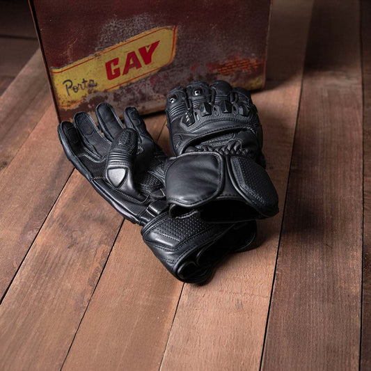MMCC Men's Vader Racing Style Leather Gauntlet Motorcycle Gloves - iTouch Touchscreen - Gel Palm