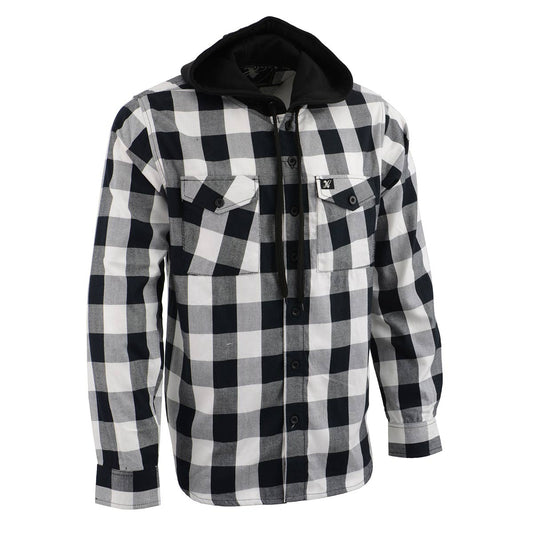 Milwaukee Leather MNG11629 Men's Long Sleeve Flannel Black and White Cotton Button Down Shirt w/ Hoodie