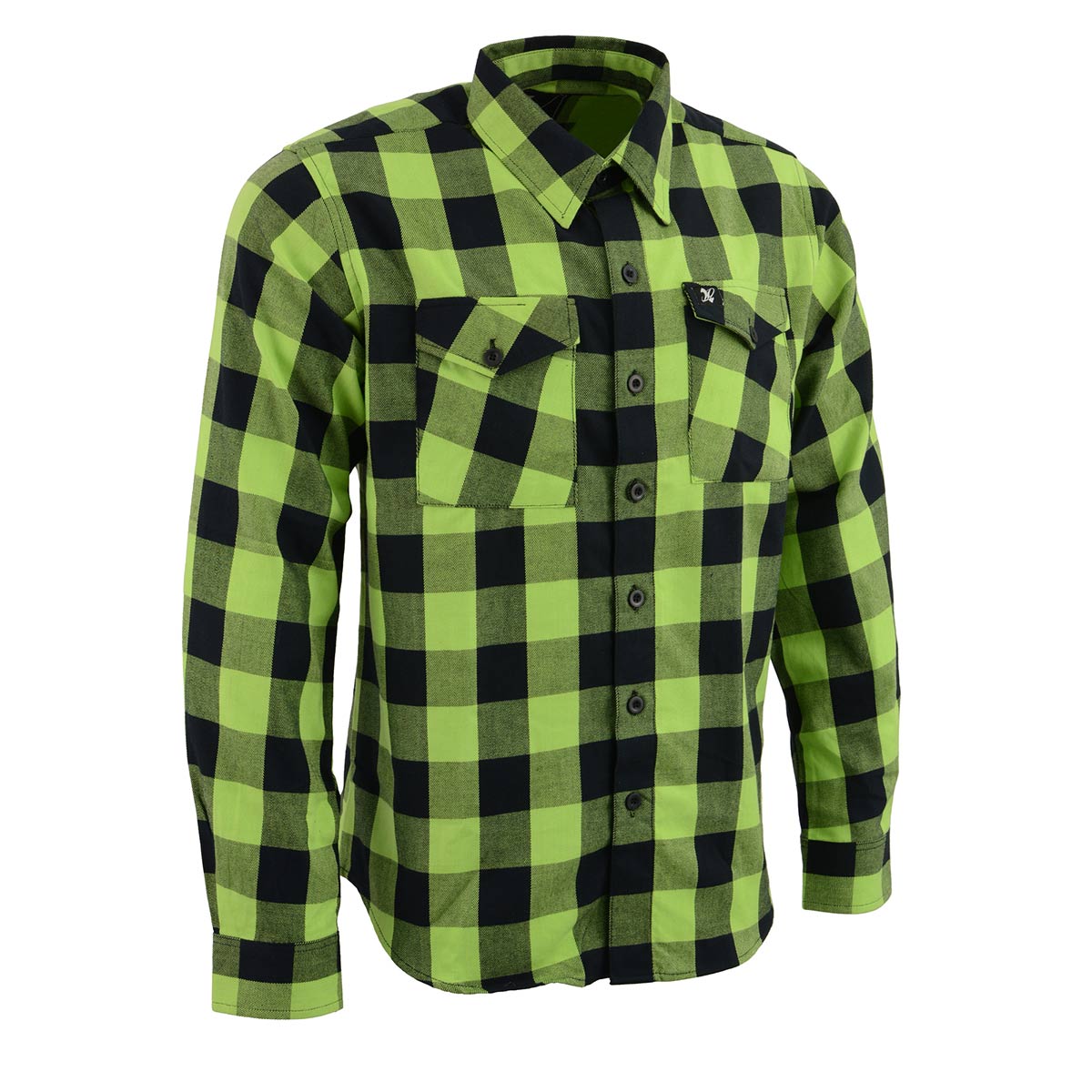 Milwaukee Leather MNG11632 Men's Flannel Plaid Black and Neon Green Long Sleeve Cotton Button Down Shirt Large