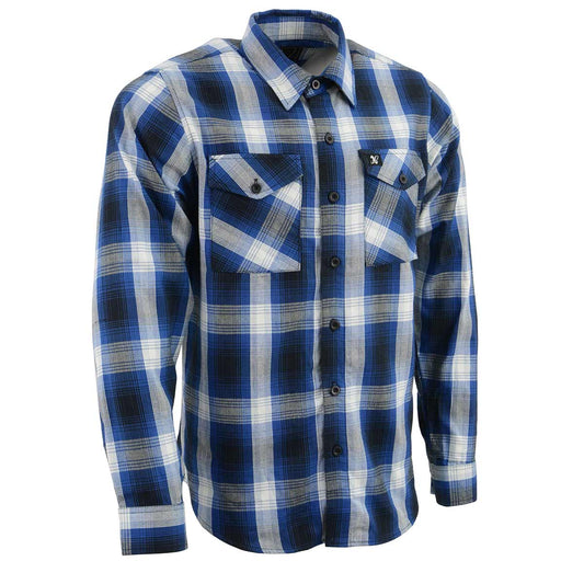 Milwaukee Leather MNG11635 Men's Flannel Plaid Blue and White Long Sleeve Cotton Button Down Shirt