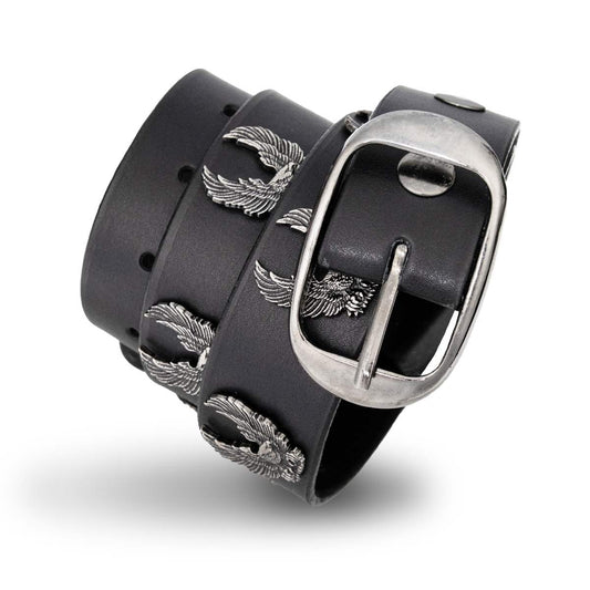 Milwaukee Leather Men's Liberty Talon Black Leather Belt with USA Eagle Emblems - 1.5 Inch Biker Belt - MP7113