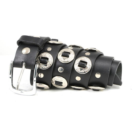 Milwaukee Leather Men's Black Chrome Concho Leather Belt, MP7120
