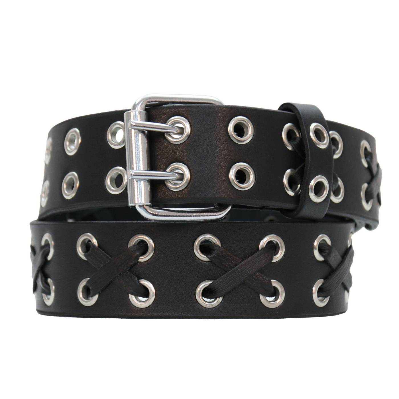 Milwaukee Leather Men's Black Double-Prong Grommet Leather Belt