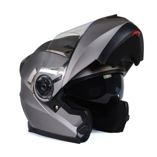 Milwaukee Helmets MPH9808DOT Ionized Silver Advanced Motorcycle Modular Helmet Biker w/ Drop Down Visor