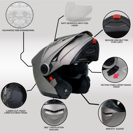 Milwaukee Helmets Silver Ominous Dual Sport Advanced Motorcycle Modular Helmet Biker DOT Approved MPH9822DOT