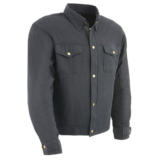 Milwaukee Leather MPM1623 Men's Black CE Armored Long Sleeve Biker Shirt Jacket Reinforced w/ Aramid Fibers