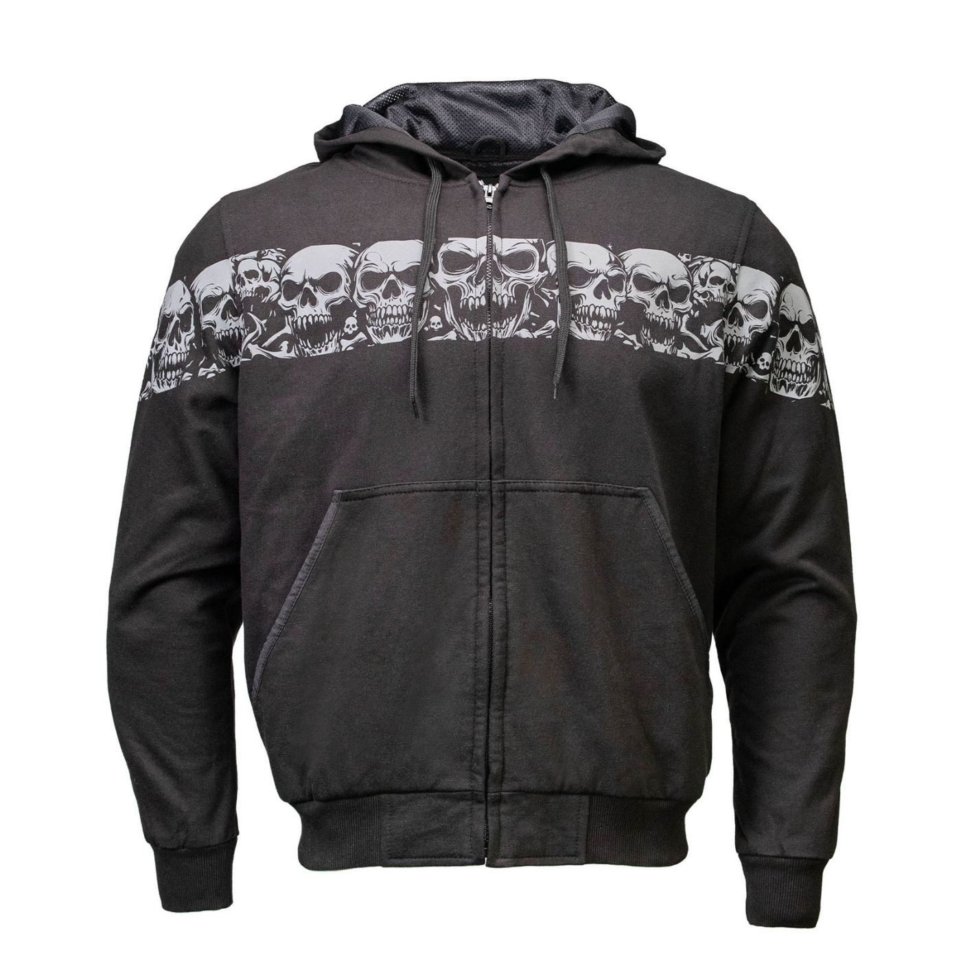 MMCC Men's Bare Bones Hoodie – Reflective Skull Graphics Front