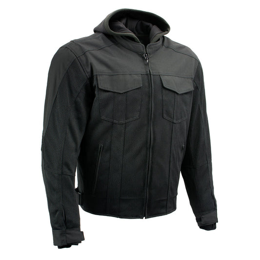 Milwaukee Leather Men's Requiem Mesh and 1300D Nylon Motorcycle Jacket with CE Armor, Removable Hoodie - MPM17018