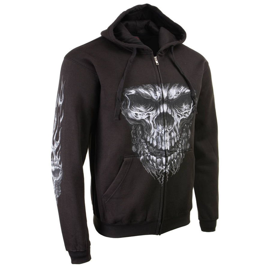 Milwaukee Leather MPMH118002 Men’s ‘Shredder Skull’ Black Hoodie with Zipper Closure