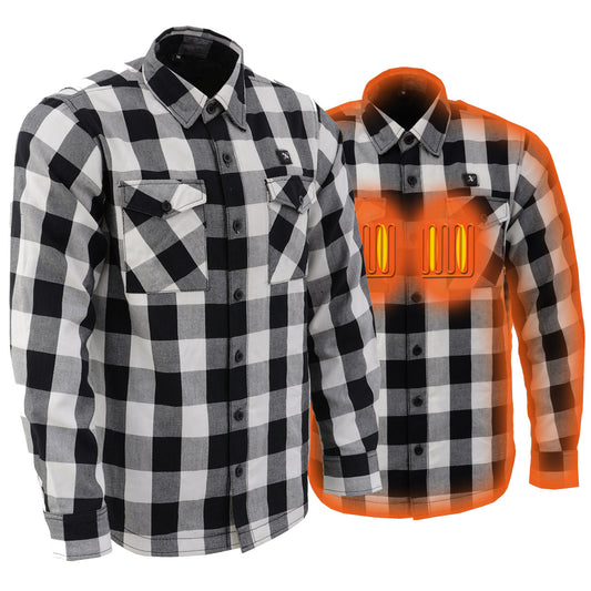 Nexgen Heat Men's NXM1601SET Riffraff Black/Grey/White Heated Flannel Sleeve Shirt Outdoor Activities