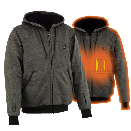 Nexgen Heat NXM1717DUAL Technology Men's Heated Hoodie - Grey Sweatshirt Jacket - for Outdoor Winter Cold Weather