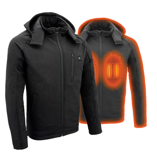 Nexgen Heat MPM1767SET Men's Black 'Heated' Soft Shell Hooded Zipper Front Jacket with Detachable Hood
