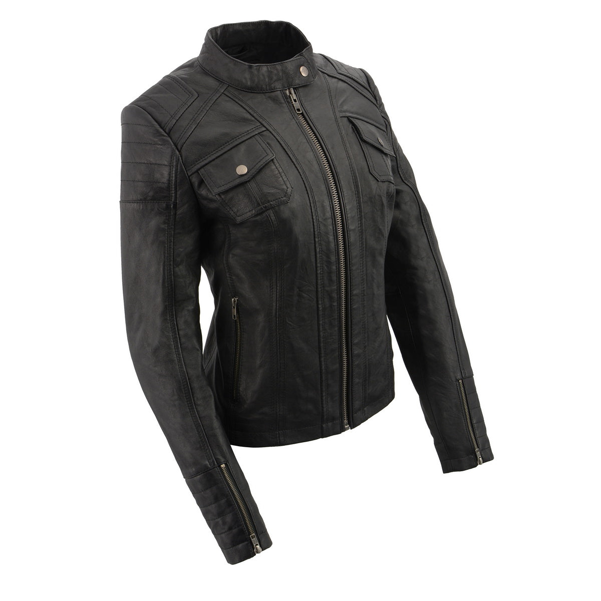 Milwaukee Leather SFL2806 Women's Quilted Black Mandarin Scuba