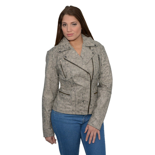 Milwaukee Leather SFL2835 Women's Distressed Brown Motorcycle Style Fashion Leather Jacket with Asymmetrical Zipper
