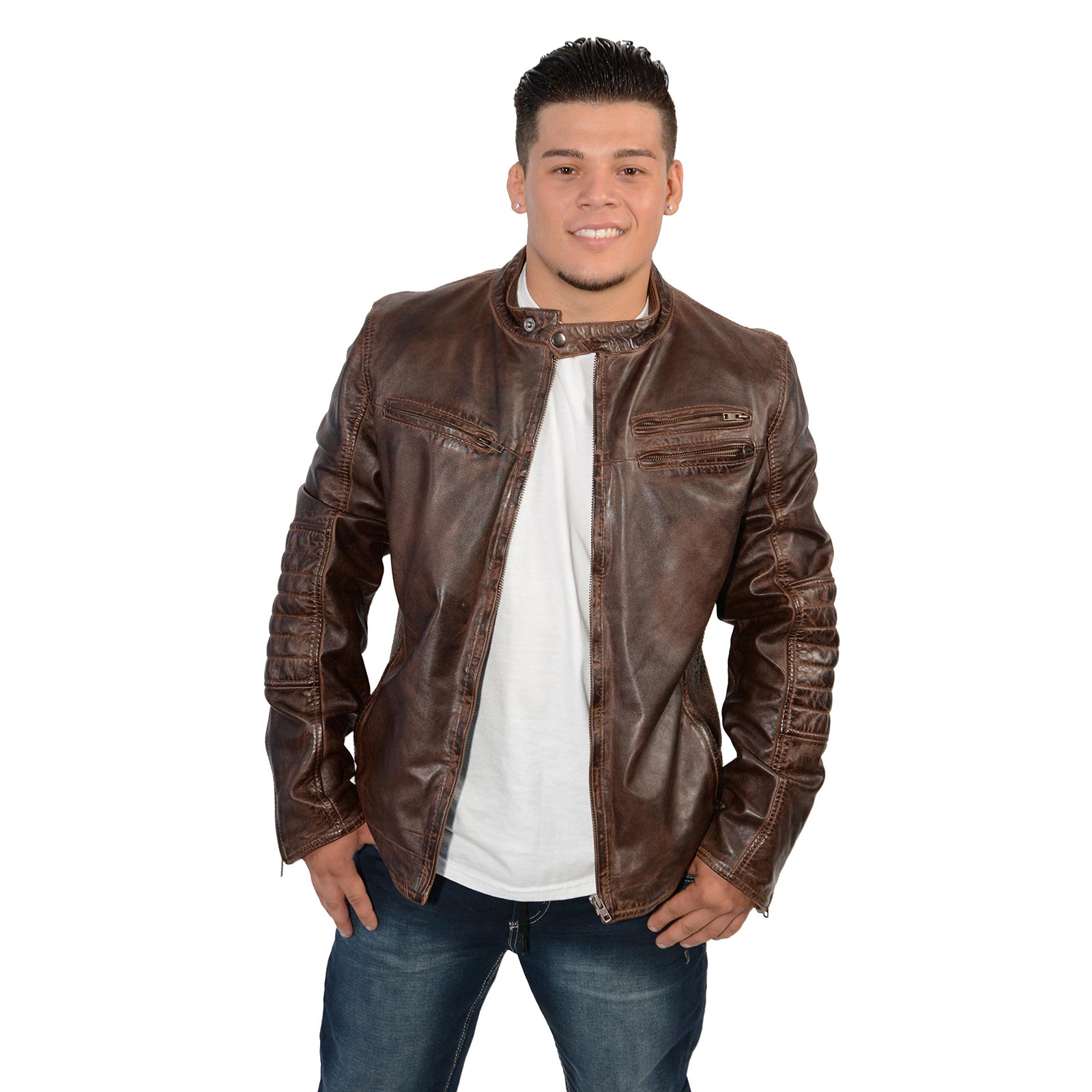 Milwaukee Leather SFM1805 Men's Brown Side Stitch Cafe Racer