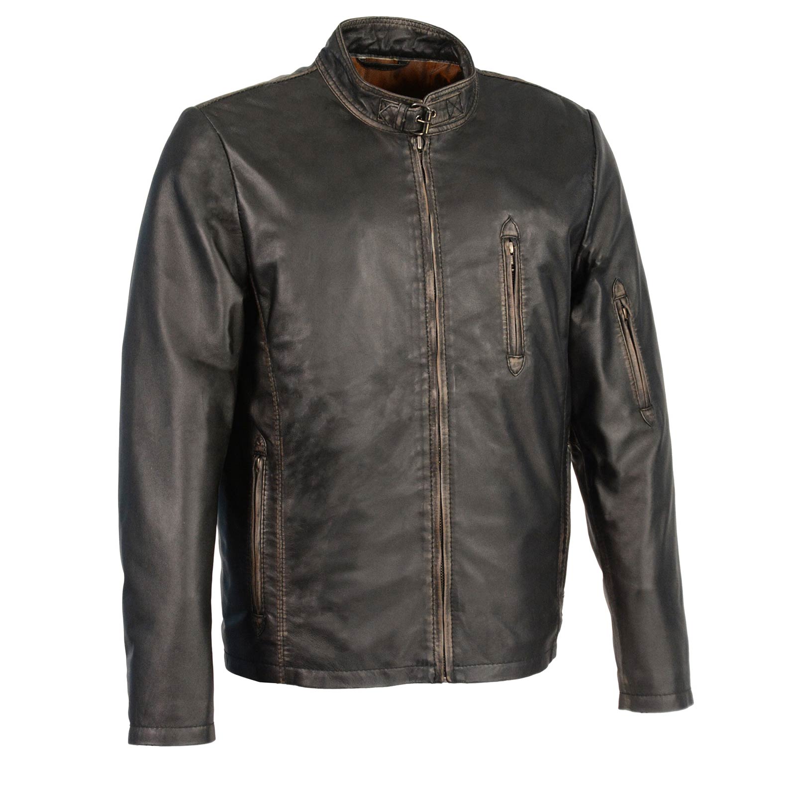 D.W.M.C. ライダース　クロコ肉厚レザーバイカーベストコンチョヴィンテージ Milwaukee Leather SFM1855 Men's Black Brown Leather Moto Racer