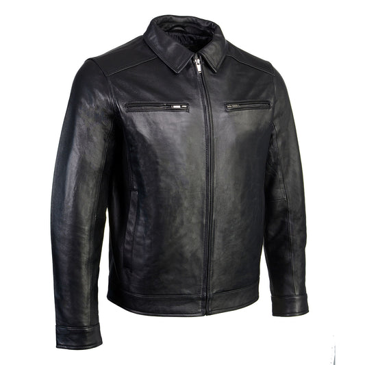 Men's Black New Zealand Lamb Leather Fashion Car Coat Jacket SFM1899