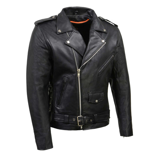 Milwaukee Leather SH1011 Men's Classic Brando Premium Leather Black Motorcycle Riders Leather Jacket w/ Side Laces