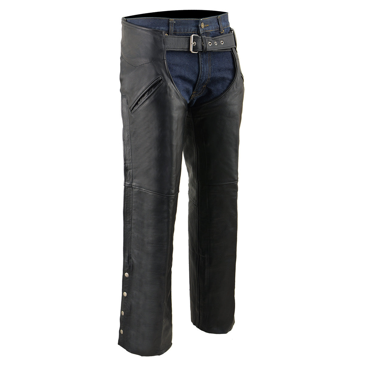 Milwaukee Leather Chaps for Men's Black Leather Slash Pocket- Snap