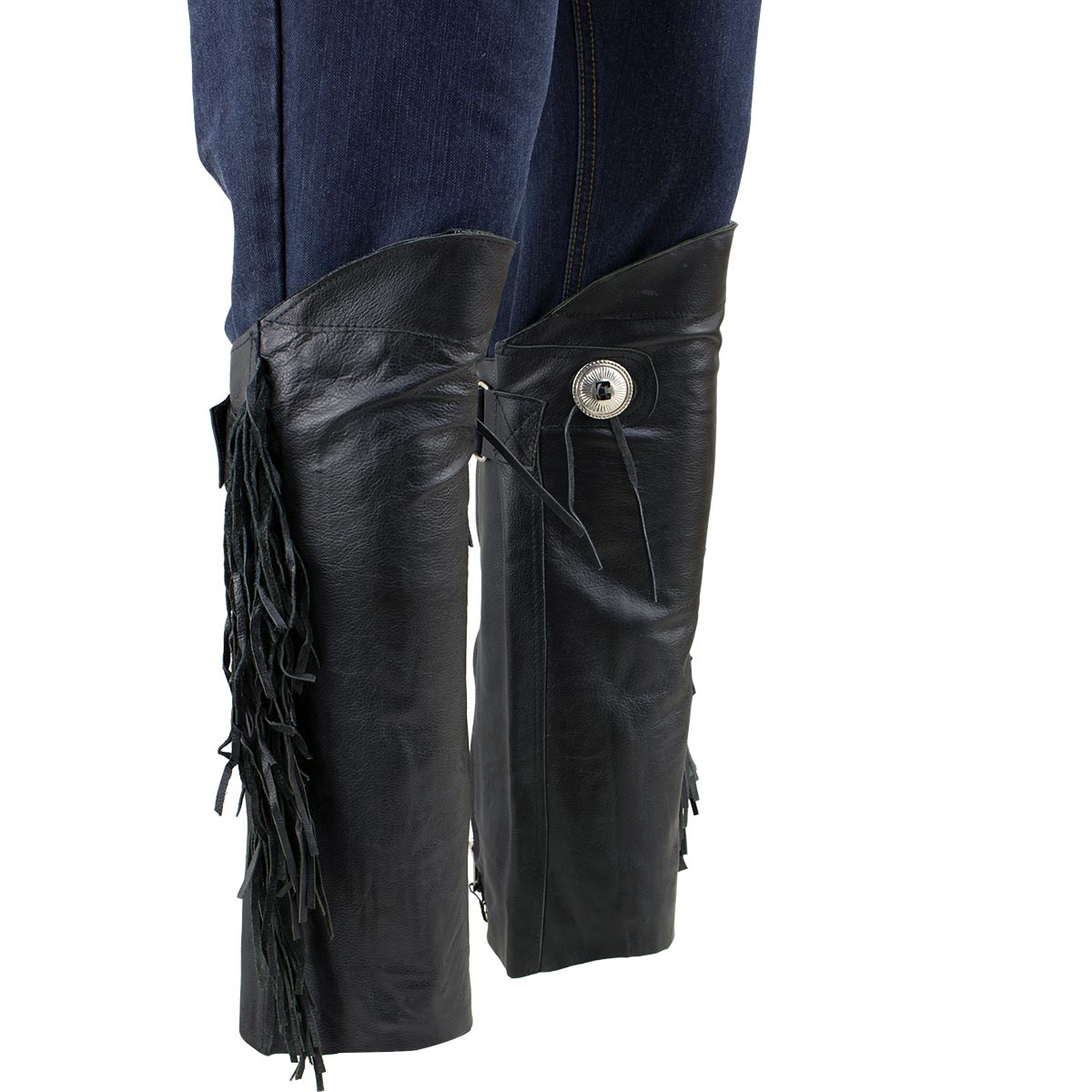 Genuine Leather SH1199FR Women's Black 'Fringed' Leather Short