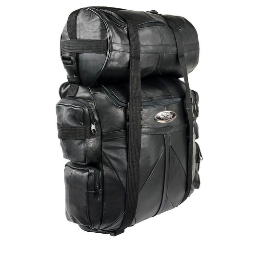 Milwaukee Leather SH537 Large Black Motorcycle Large Leather Deluxe Sissy Bar Pack Bag