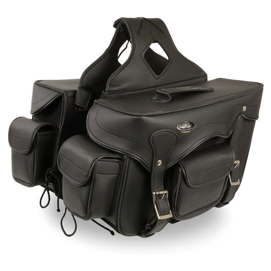 Milwaukee Performance SH666ZB Black PVC Double Front Pocket Throw Over Saddlebags with Reflective Piping