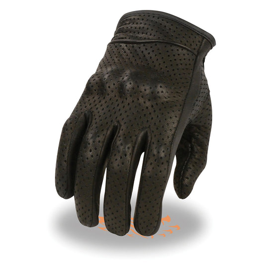 Milwaukee Leather SH810 Men's Black Perforated Leather Motorcycle Riders Gloves with Knuckle Protection