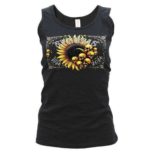 2026 Ladies Sturgis Motorcycle Rally Cosmic Sunflower Black Tank Top - SPL2900