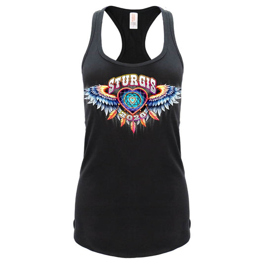 2026 Ladies Sturgis Motorcycle Rally Dream Catcher Black Racer Back Tank Top - SPL2901