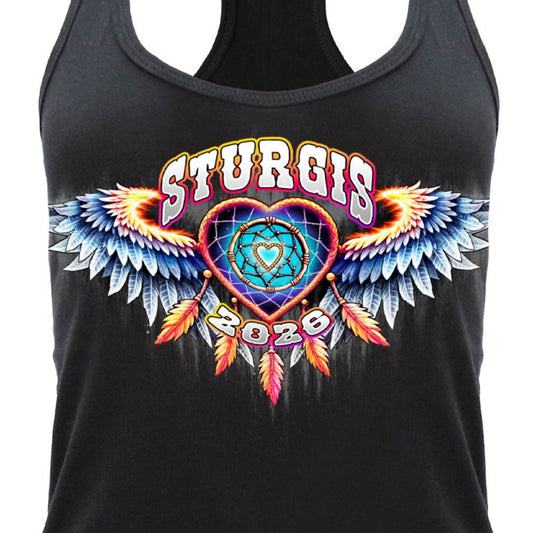 2026 Ladies Sturgis Motorcycle Rally Dream Catcher Black Racer Back Tank Top - SPL2901