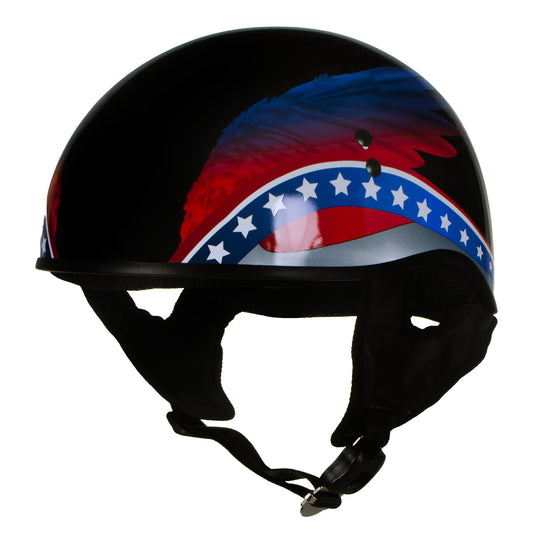 Hot Leathers HLT68 Eagle Wings Black Advanced DOT Approved Motorcycle Skull Cap Half Helmet