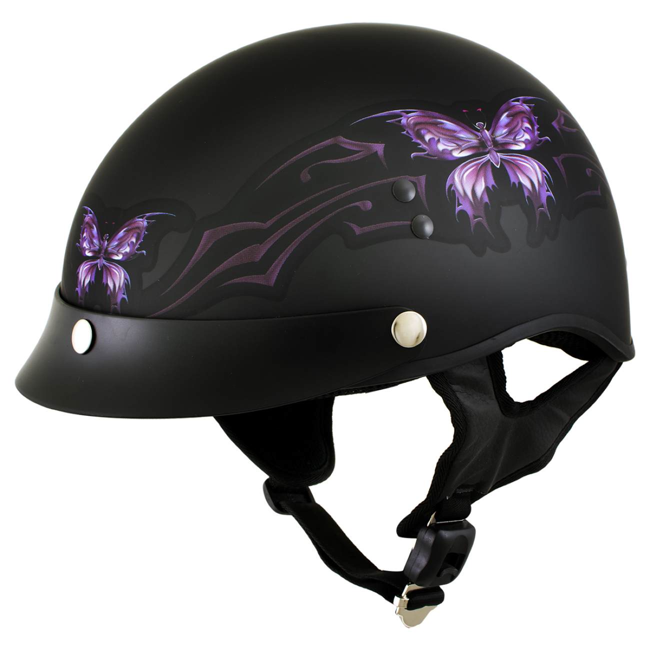 butterfly motorcycle helmet Hot Leathers HLT70 'Purple Butterfly' Flat Black Advanced DOT Motorcycle Half Face Biker Helmet