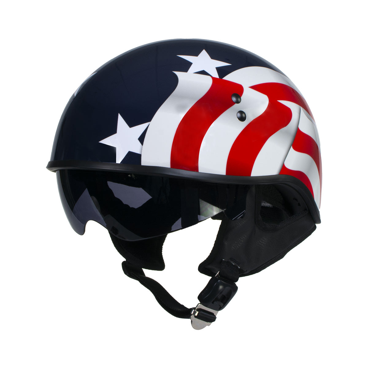 Hot Leathers T72 'Blue Flag' Advanced DOT Motorcycle Half Helmet with Drop Down Visor - Black / XX-Large Hot Leathers T72 'Blue Flag' Advanced DOT Motorcycle Half Helmet with Drop Down Visor - Black / XX-Large