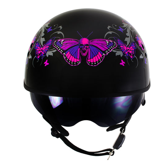Milwaukee Helmets T72 Gloss Black Pink Butterflies Advanced DOT Helmet w/ Drop Down Visor