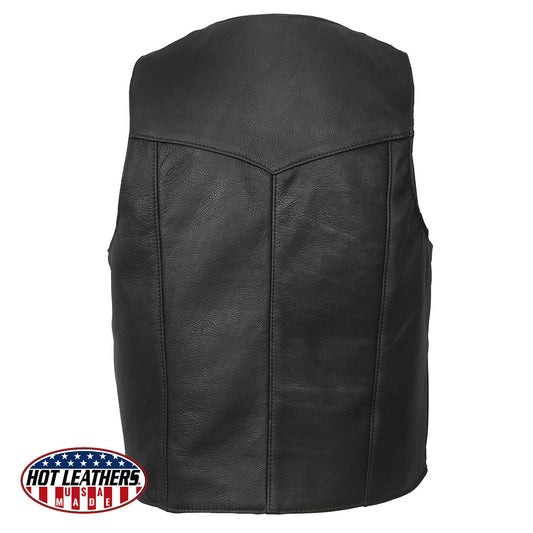 Hot Leathers VSM5006 USA Made Men's Black Classic Premium Leather Vest