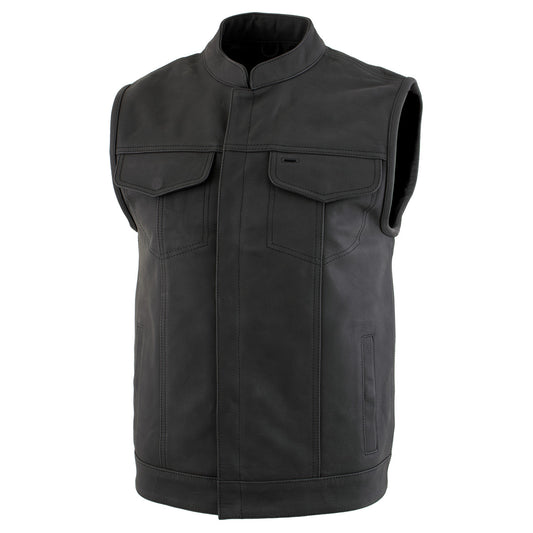 Milwaukee Leather Men's Barrage Flat Black Leather Motorcycle Club Style Vest - LKM3790