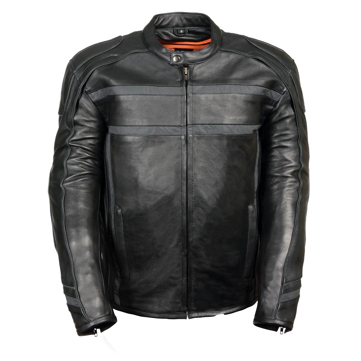 Z1R2083 Men's '444' Classic Reflective Black Leather Jacket