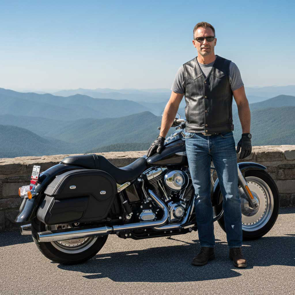 Milwaukee Leather MP8306 Black Large Cruiser Style Slant Throw Over Saddlebags