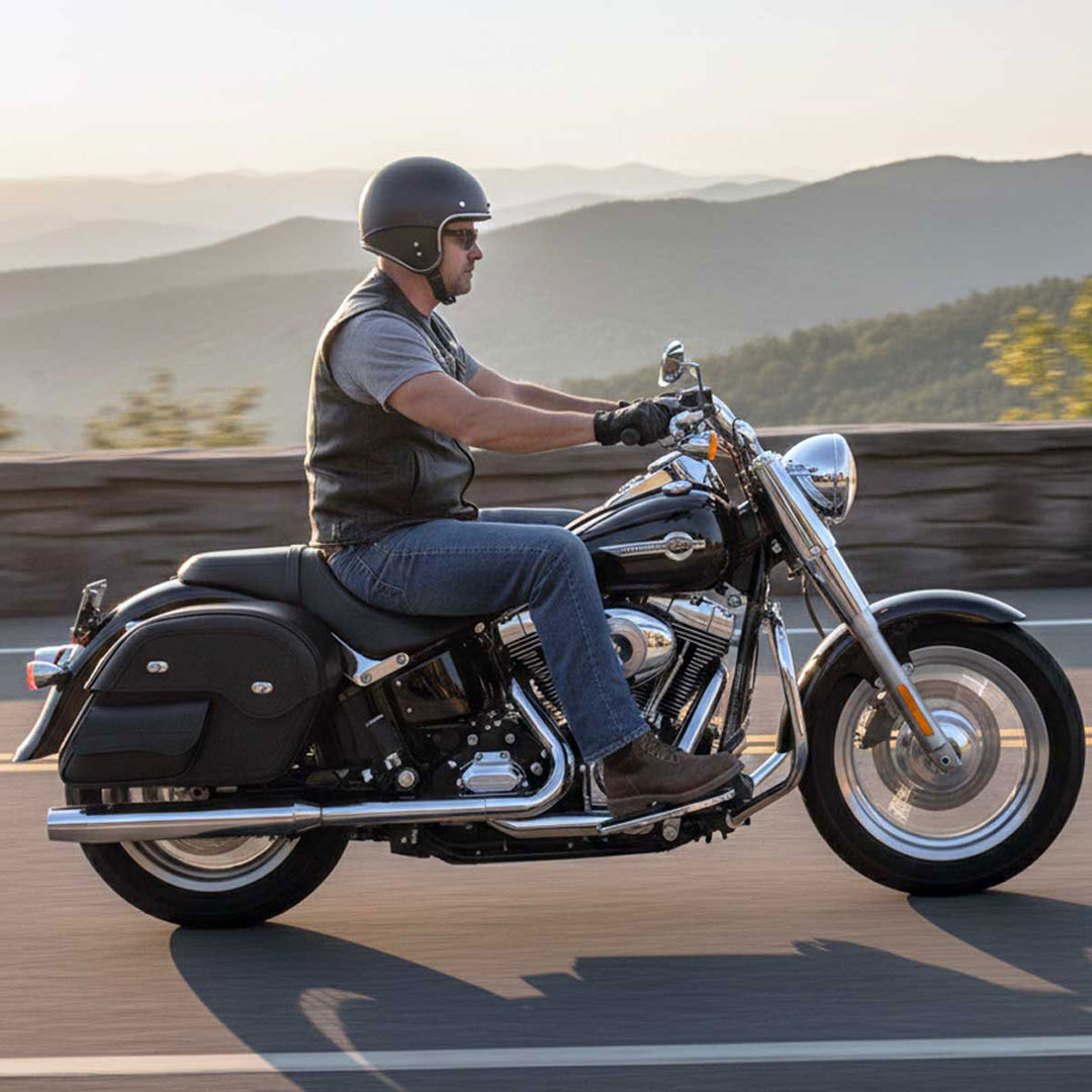 Milwaukee Leather MP8306 Black Large Cruiser Style Slant Throw Over Saddlebags