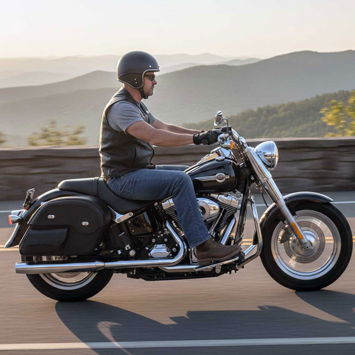 Milwaukee Leather MP8306 Black Large Cruiser Style Slant Throw Over Saddlebags